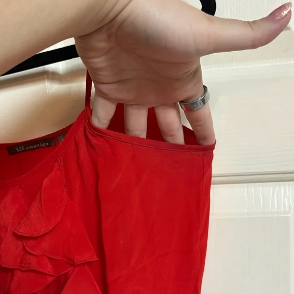 525 America 2010s 100% Silk Ruffle Lapel Red Mini Dress - Picture 6 of 6